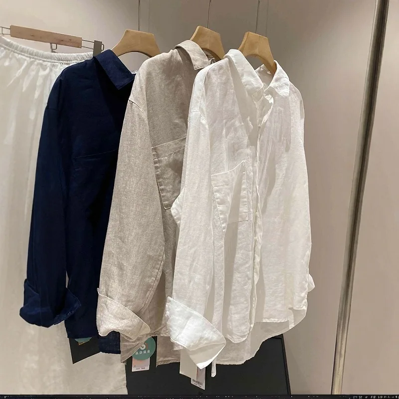 

2026 New Spring Summer Women's Retro Old Money Style Linen White Sun Protection Shirt Coat Lightweight Cotton Linen Blouse Top