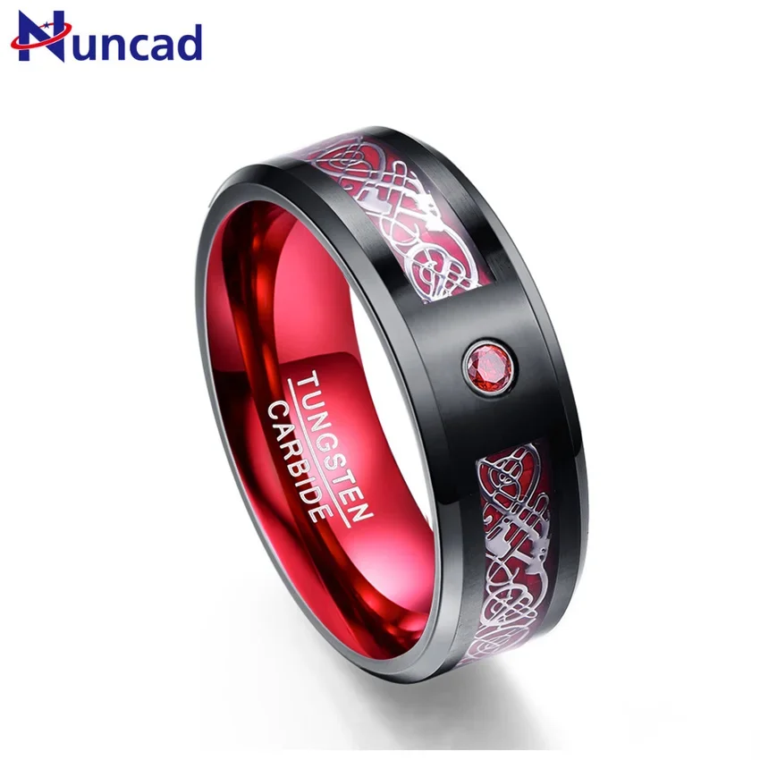 Nuncad Tungsten Carbide Ring 8MM Wide Red Polish Men's Classic Jewelry Wedding Band Ring Tungsten Steel Ring Comfort Fit