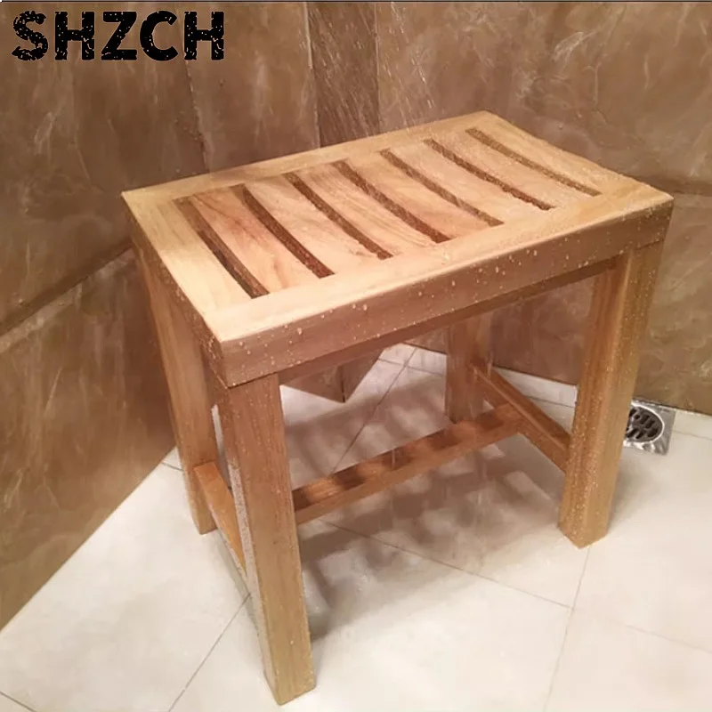 Anti-Slip Waterproof Solid Wood Shower Seat Multi-Functional Bath Stool for Elderly