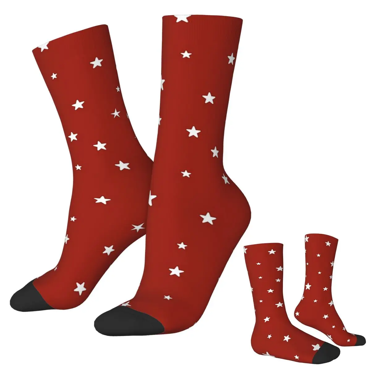 All Seasons Crew Stockings Red White Stars On Red Background Socks Fashion Long Socks for Men Women Valentine's Day Gifts