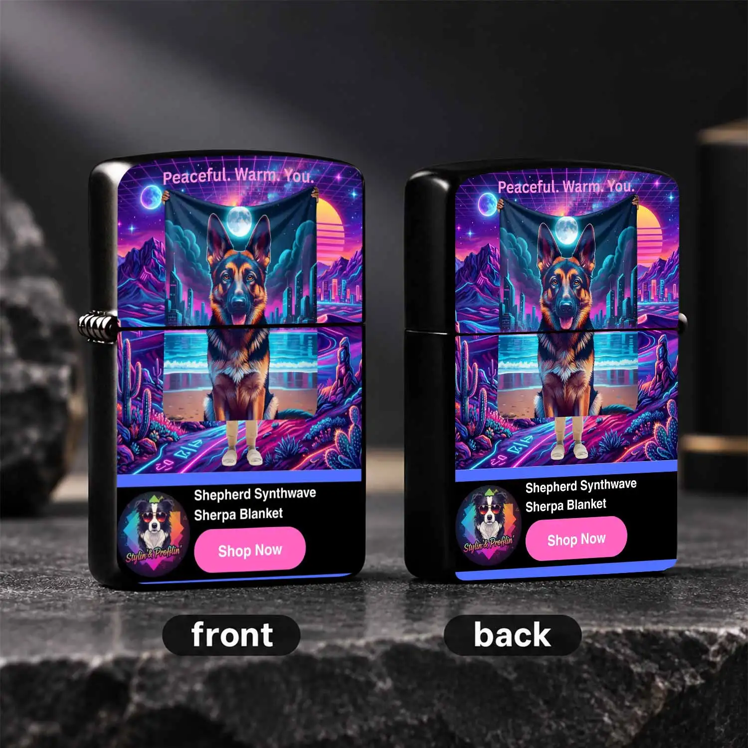 Retro Synthwave German Shepherd Pattern Lighter, Stylish Neonpet Themed Portable Ignition Accessory, Decorative Practical Item For Daily Use Travel Party Gatherings, Ideal Gift For Dog Lovers Synthwave Ae A Humorous And Interesting Lighter