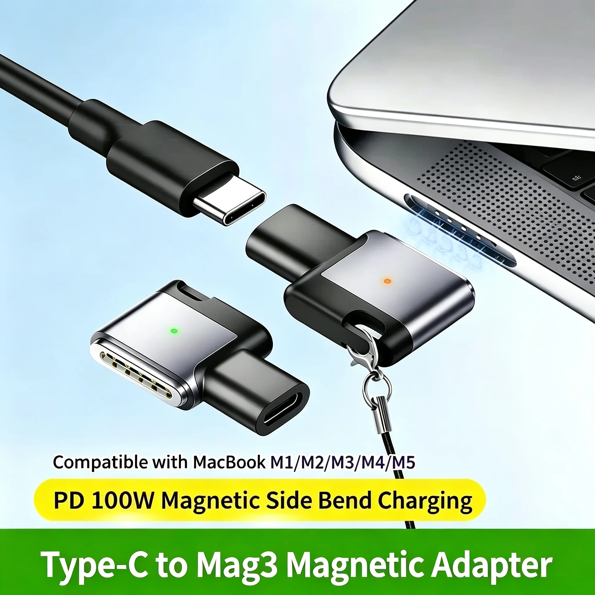 2026 New PD 100W Type-C to Mag3 Magnetic Fast Charging Adapter Compatible with MacBook Air / Pro M1 M2 M3 M4 M5