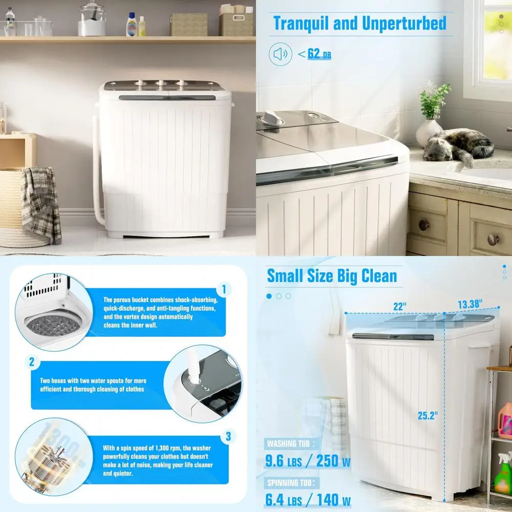 

16lb Twin-Tub Laundry Washer with 9.6Lb Wash and 5.4Lb Spin, Semi-Auto for Dorms and Apartments, Grey