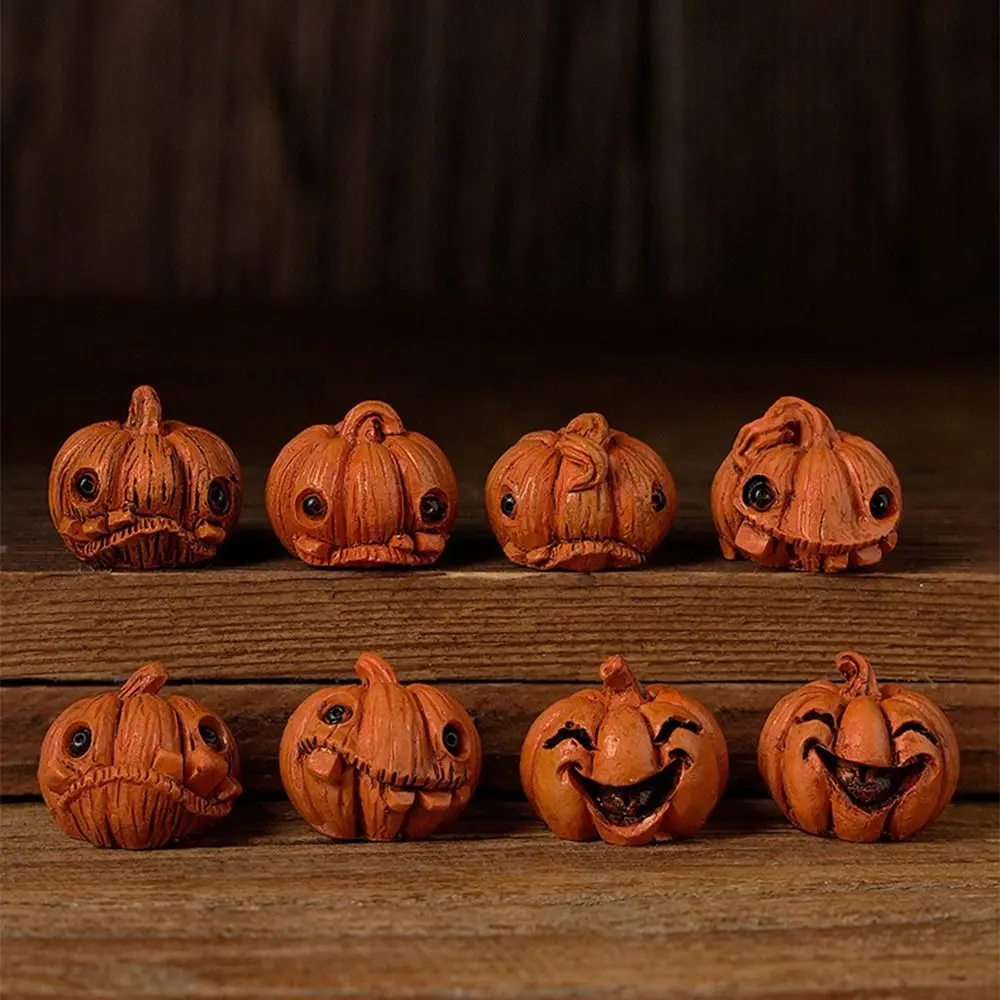 16Pcs Creative Miniature Halloween Decor Gothic Style Resin Mini Pumpkin Figurine Unique Orange Mini Halloween Ornaments