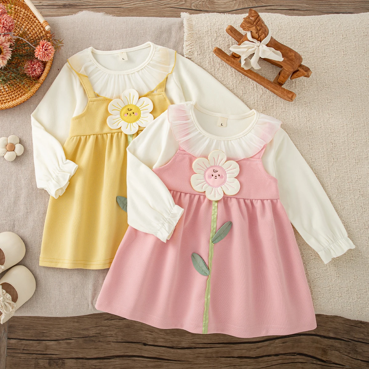 Baby Girls' Dress Spring Autumn Flowers Cute Long Sleeve Girls' Dress Sweet Princess Baby Dress Baby Girl Clothing ﻿