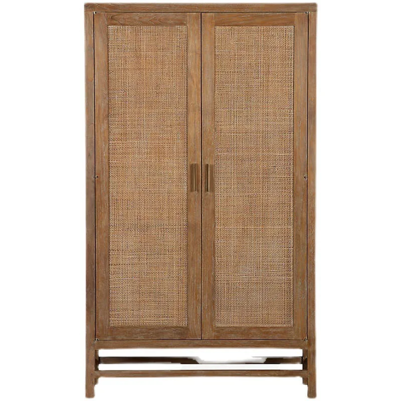 

American country solid wood rattan wardrobe oak retro old two-door wardrobe French simple door locker