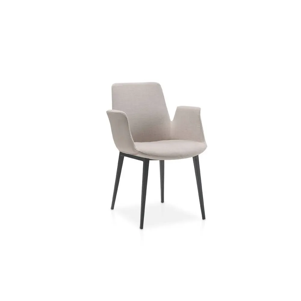 Chair 4002 Angel Cerdá-dining chair upholstered in fabric with armrests and legs structure in black painted steel.