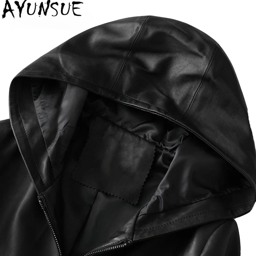 Women AYUNSUE 100% Real Sheepskin Coat Hooded jacket spring 2024 fashion Genuine Leather Jackets Chaqueta Mujer Top Quality