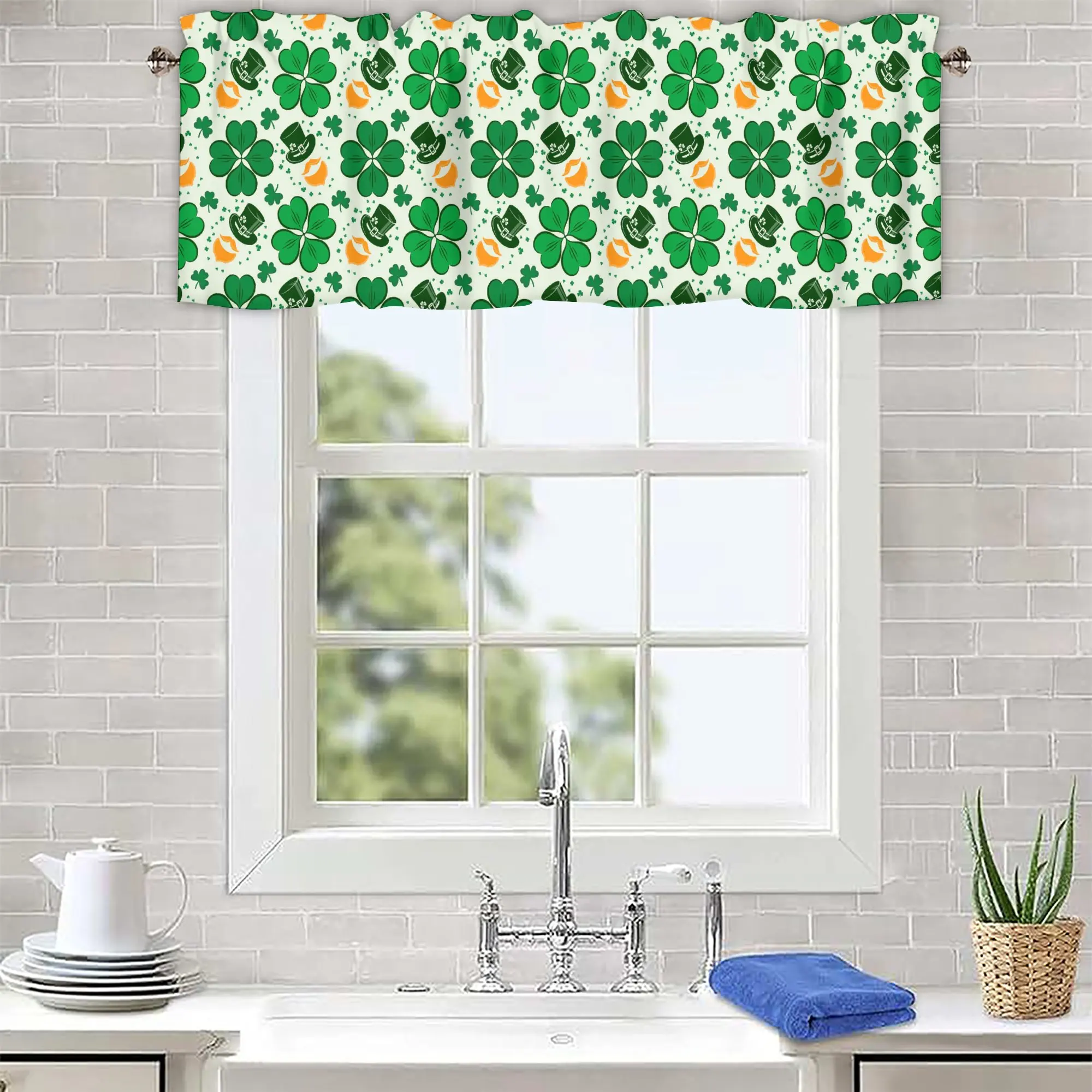 Shamrock Sign St. Patrick's Day Lucky Window Valance Straw Wealth Money Love Symbol Bedroom Kitchen Dining Room Decoration