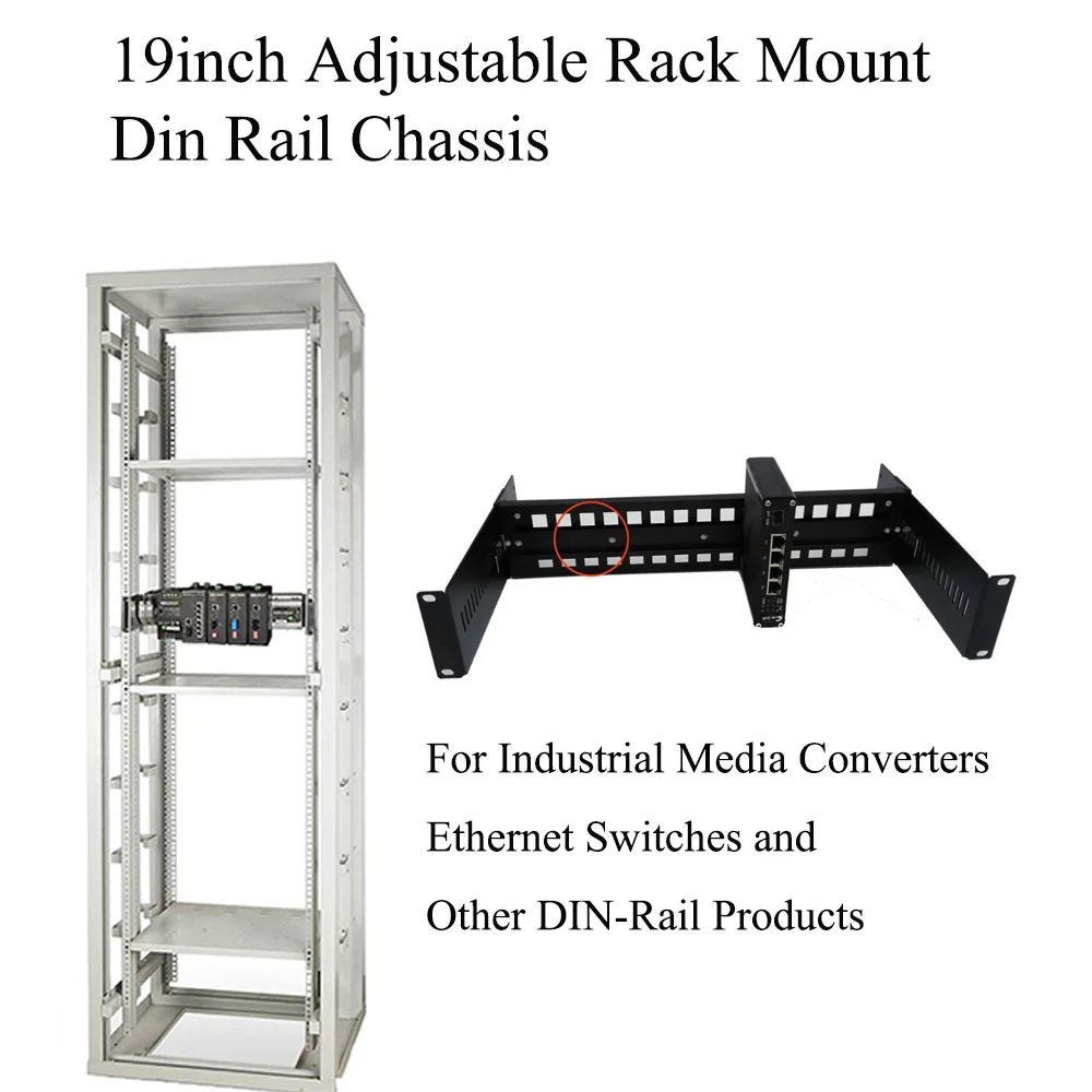 19 Inch Adjustable Rackmount Din Rail Aluminum Case Chassis in Cabinet Bracket for 35mm Din-Rail Mount Devices