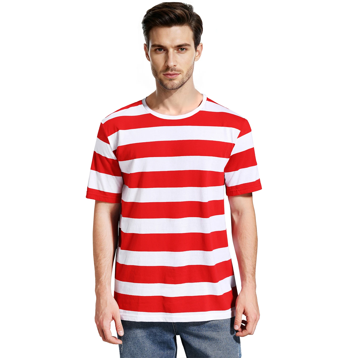 Men Striped T-Shirt Stripes Top Tees Male Fashion Short Sleeve Blue Green Red White Black T Shirt Costume Cosplay Party