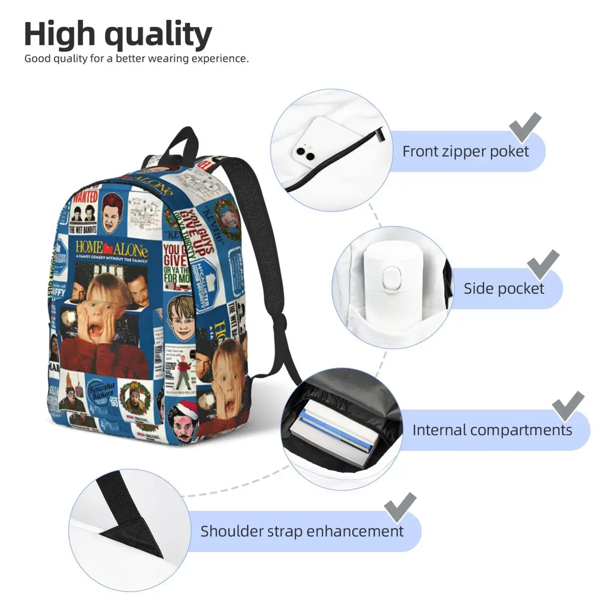 Home Alone TV Series Collage Fashion Backpack Gift Student Business Kevin Macaulay Culkin Daypack Men Women College Canvas Bags