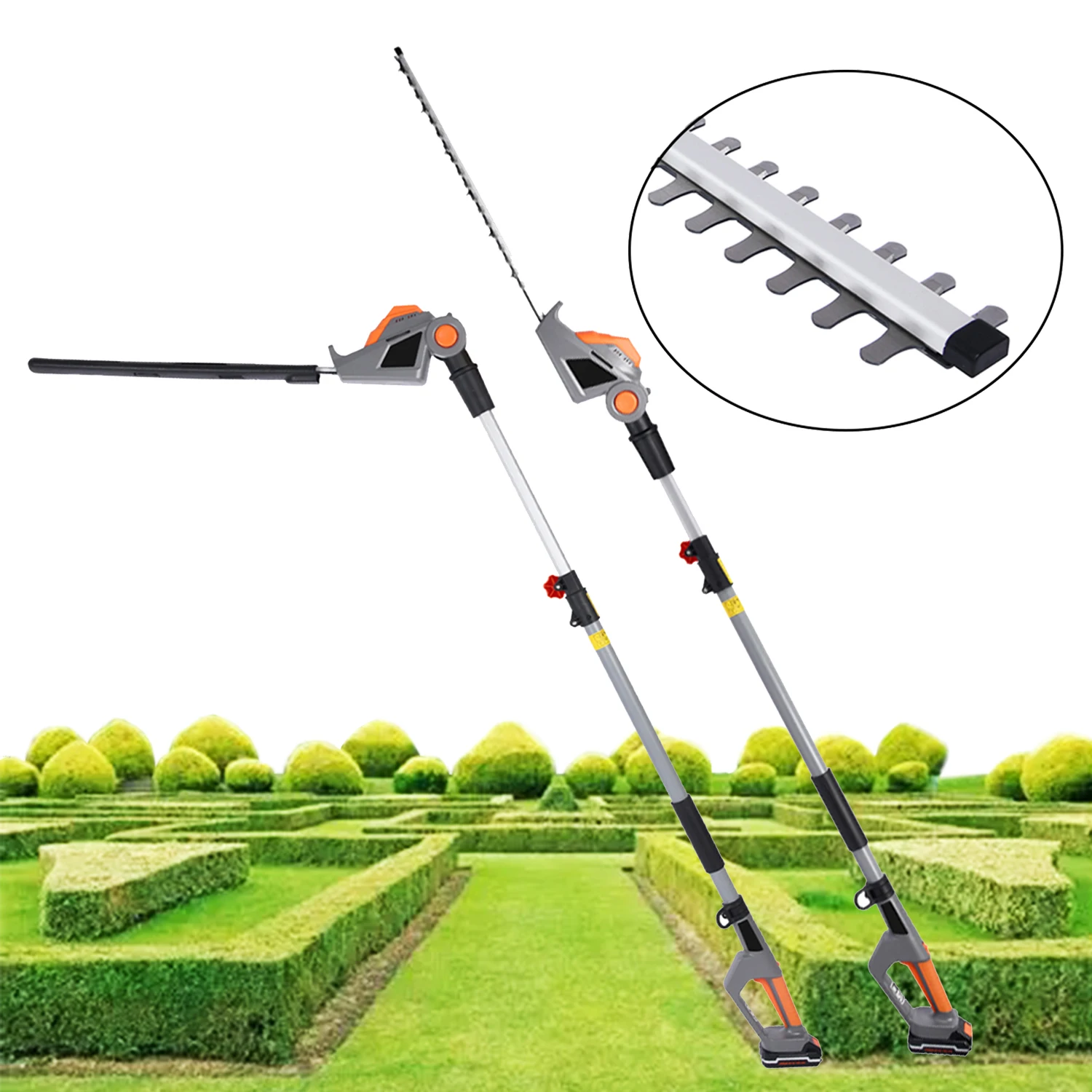 

18V Cordless Pole Trimmer 450mm Blade Length 1.8m Aluminum Long Reach Telescopic Hedge Cutter With 1500mAh Lithium Battery