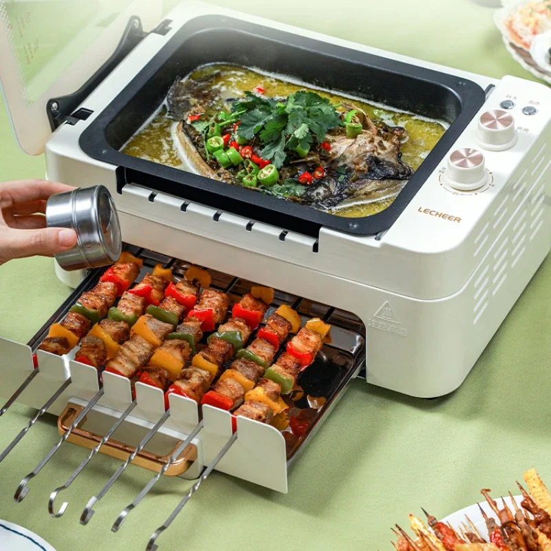 Electric Oven Shabu Barbecue Multi-functional Integrated Pot Household Rotary Barbecue Grill Skewer Grill Non-smoking Indoor