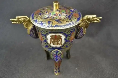 Old Decorated Handwork Cloisonne Painting Dragon Exorcism Incense Burner