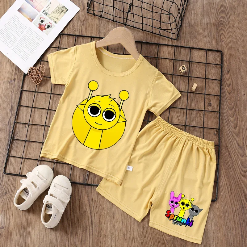 

Sprunki, пижамный комплект из 2 предметов, одежда для сна из модала для девочек и мальчиков, детский топ, шорты, ночная рубашка, приятная для кожи домашняя одежда с милым рисунком для малышей, подарок