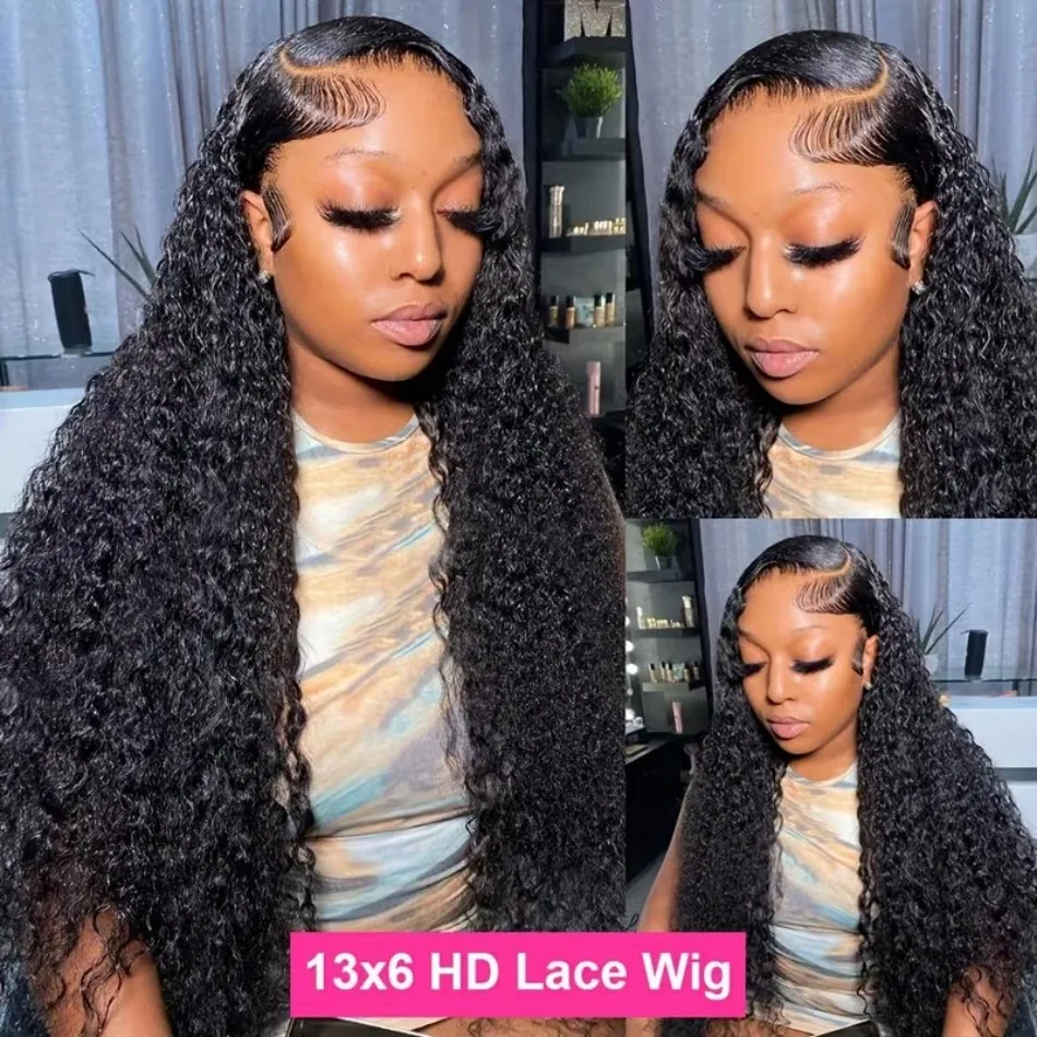 13x6 Deep Wave Human Hair Wigs 250 Density Curly HD Lace Wigs 13X4 Lace Frontal Wig 40 Inch Glueless For Black Women Pre Plucked Water Wave Lace Front Wig image 4