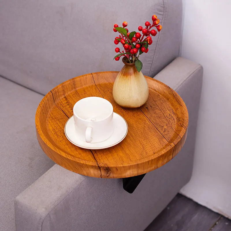 Light Luxury Wood Grain Sofa Armrest Tray Multi-color Circular Tea Tray Living Room Study Side Table Movable Practical Tea Table