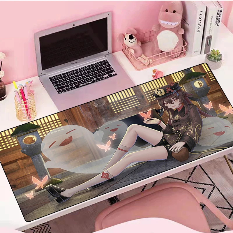 Genshin Impact Hu Tao Anime Mouse Pad Large Gaming Mousepad Rubber Mat Deskmat Pc Accessories Desk Protector Gamer Keyboard Pads