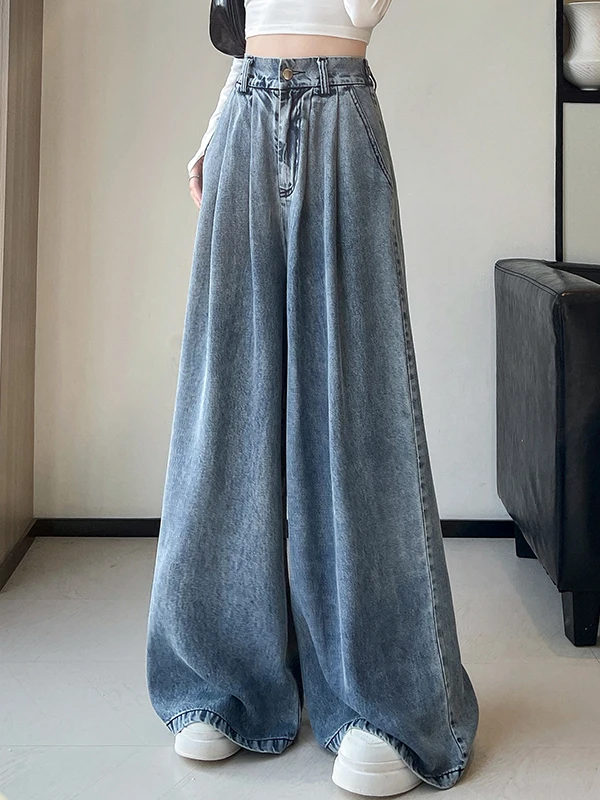 

Джинсы с широкими штанинами в стиле ретро, свободные прямые брюки длиной до пола для женщин, длинные брюки с высокой талией, повседневные брюки