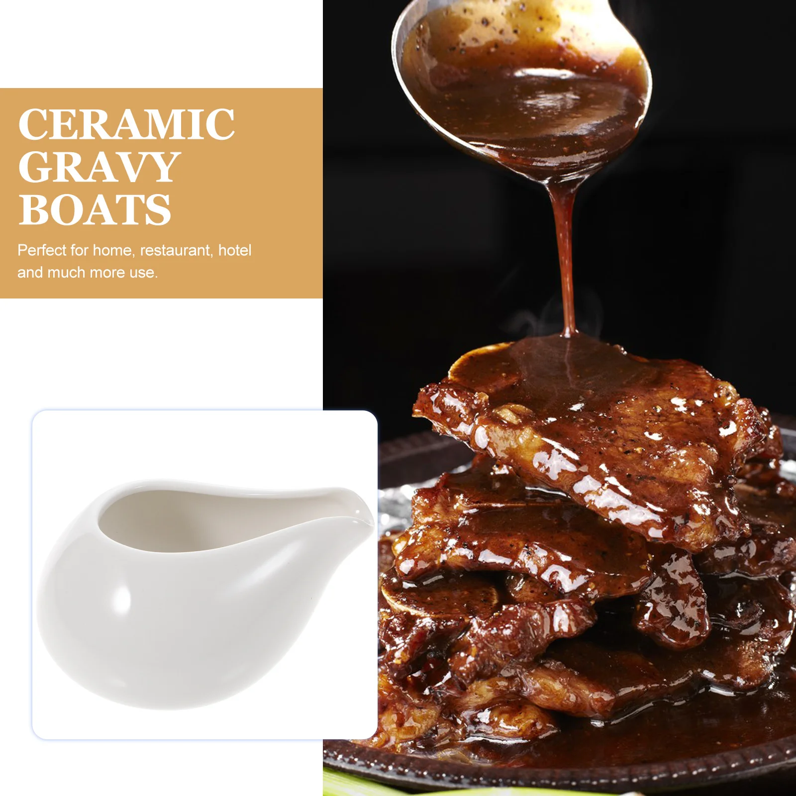 

2Pcs White Ceramic Gravy Boats 240Ml Easy Pour Design for Western Food Supplies Coffee Shop Hotel Dining Ceramic Gravy Boats
