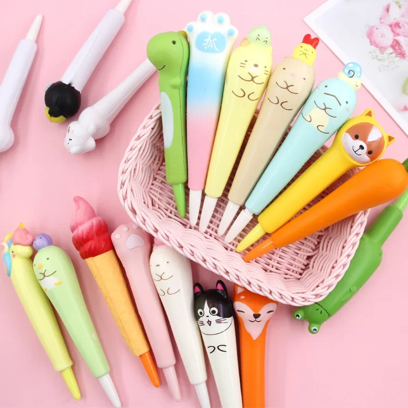 

10 Pcs Creative Gel Pens Set Decompression Neutral Water Pen Soft Fluffy Students with Pinch Cute Super Creative Decompression