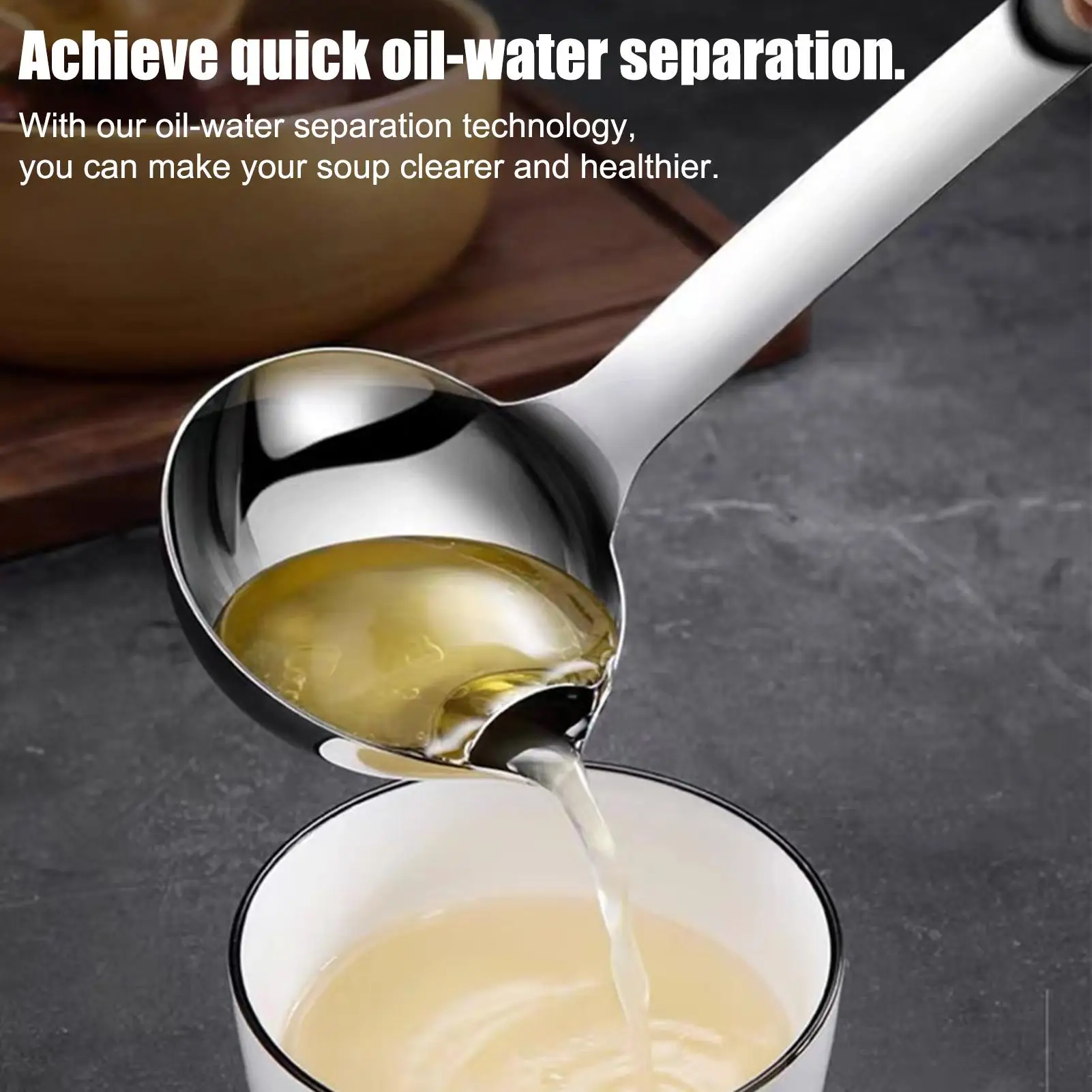 Fat Skimmer Spoon Stainless Steel Gravy Separator Ladle with Long Handle Pouring Spout for Soup Broth Oil Kitchen Cooking Home