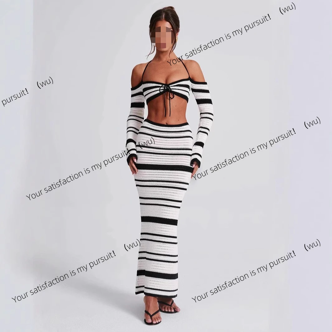 

Новый европейский и американский женский костюм Spice Girls, летняя полосатая юбка с вырезом