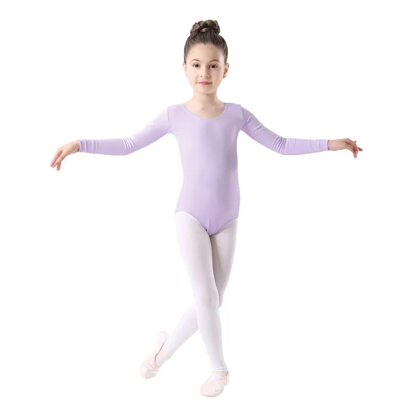 Girls Long Sleeves Leotard Ballet Dancewear Soft Bodysuit Kids Dancing Clothes Elastic Gym suit Spandex Nylon