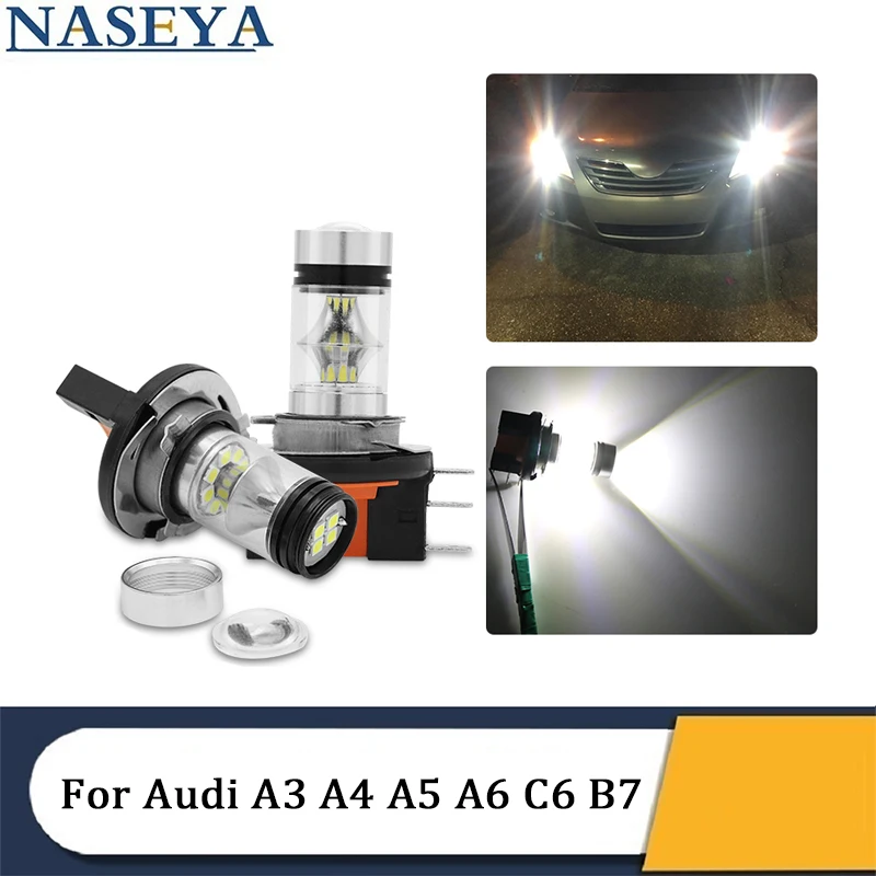 

2Pcs/set For Audi A3 A4 A5 A6 C6 B7 Mercedes Benz BMW Volkswagen Jetta Golf GTi Tiguan White H15 LED Fog Bulb Running Lights