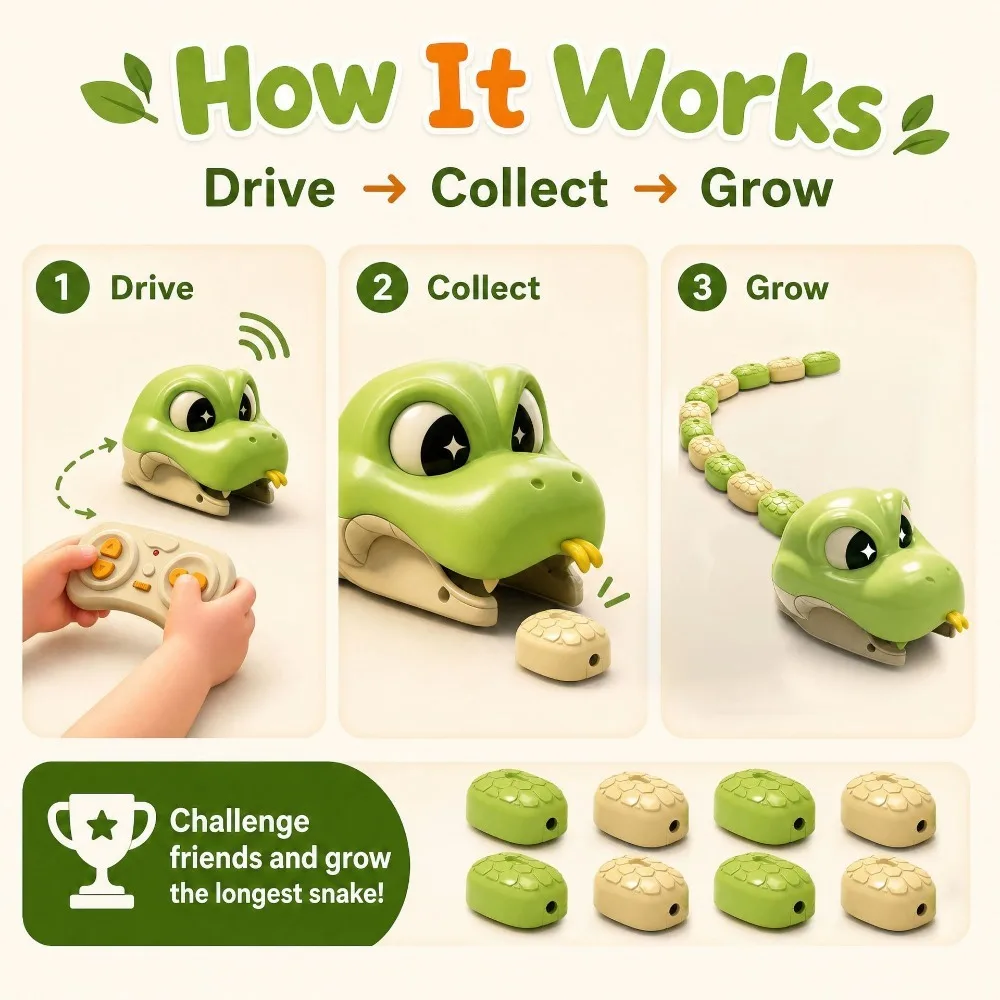 Two Players Competitive Remote Control Magnetic Greedy Snake Car Interactive Magnetic Attachment Battle Toy Holiday Present view 2