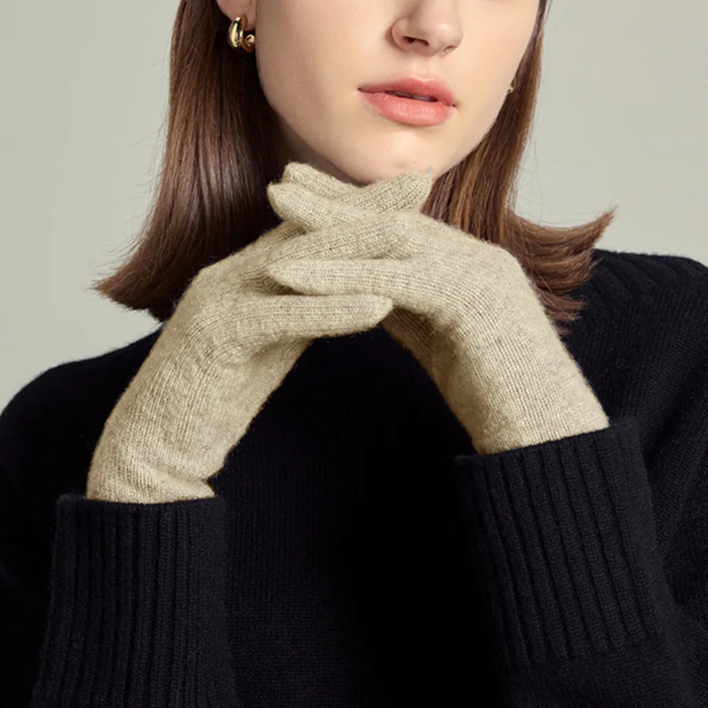 Autumn Winter Knit Warm Gloves, Touchscreen Windproof Cycling Gloves, Self‑Heating Plush Fleece Cold‑Proof Outdoor Gloves