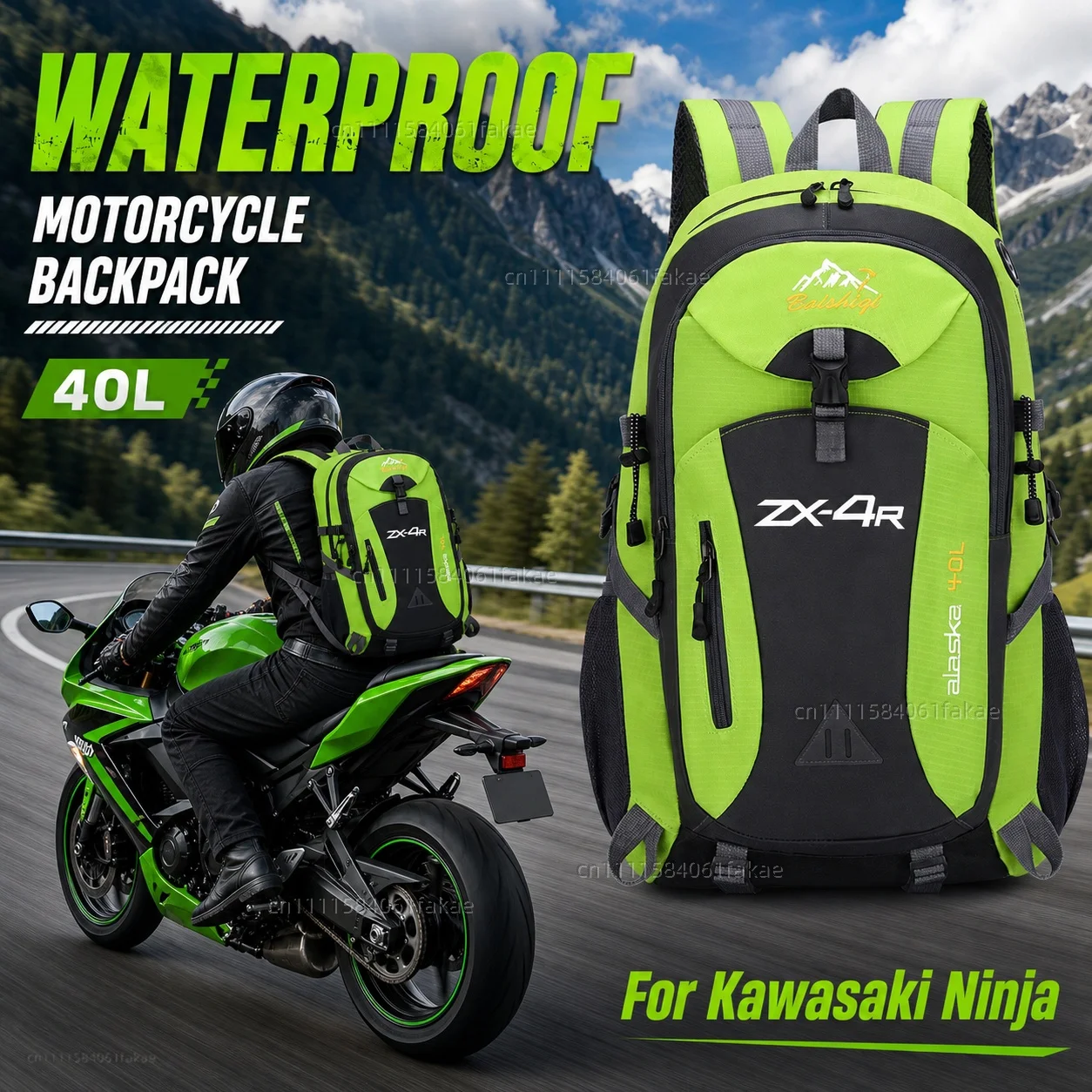 For Kawasaki Ninja ZX4RR ZX 4RR Ninja ZX 4R ZX4R Motorcycle Backpack 40L Waterproof Travel Backpack Outdoor Hiking Camping