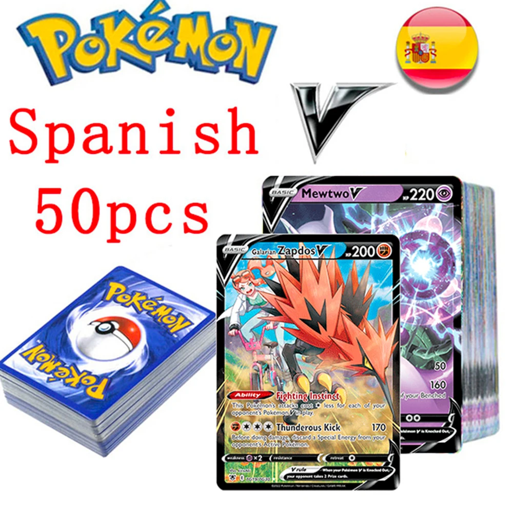 New Pokémon Cards in Spanish Vstar TAG TEAM GX VMAX V Trainer Energy Shining Cards Game Castellano Español Children Toy