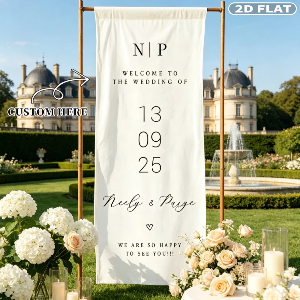 2D FLAT 1pc Custom Wedding Banner, Multi-Size Polyester Wedding Welcome Sign, Personalized Banner, Custom Wedding Welcome Banner