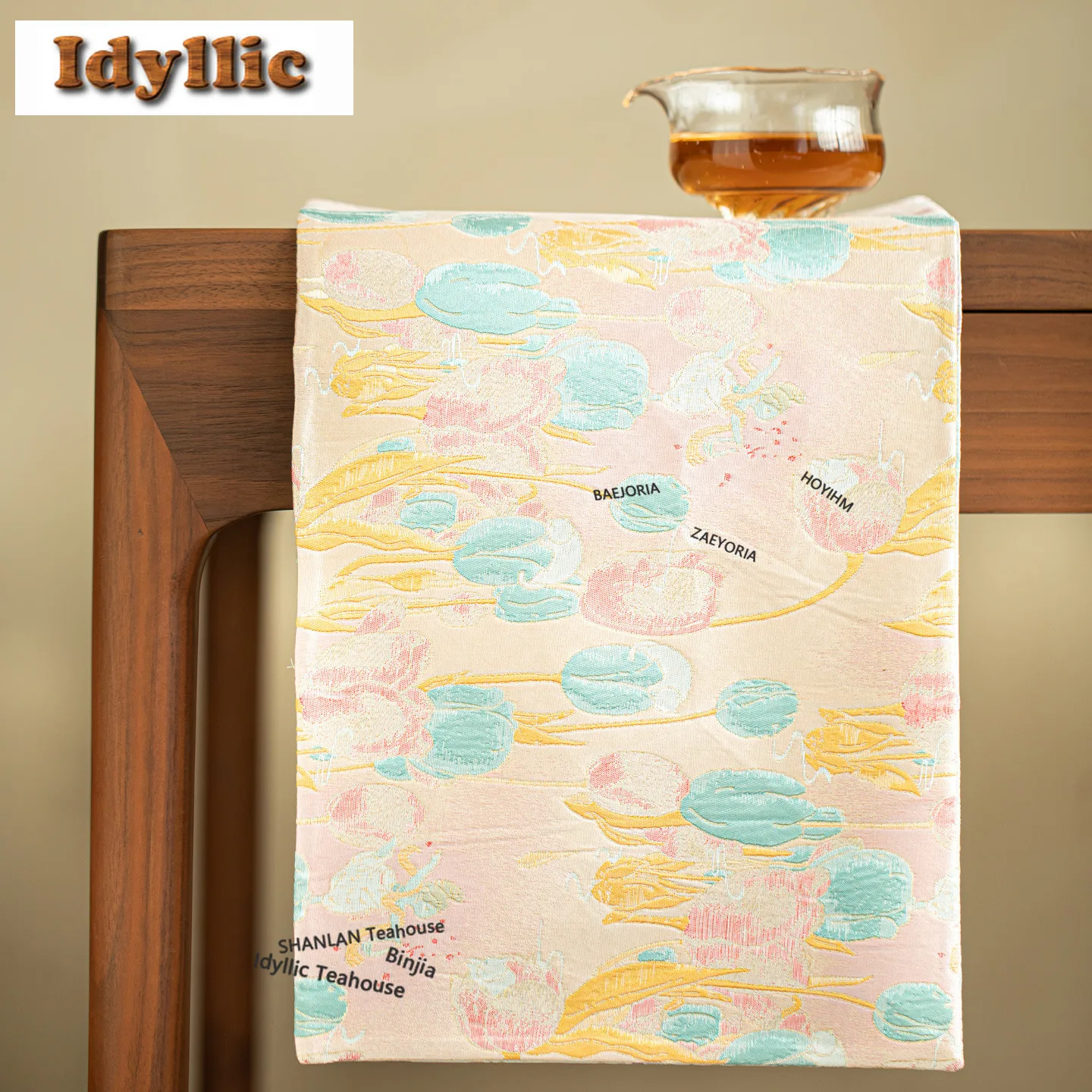 HOYIHM Weaving Brocade Camellias Tea Table Mats Antique Big Tea Napkin Drink Coaster Dinner Table Cloth Mat Tea Items Collection