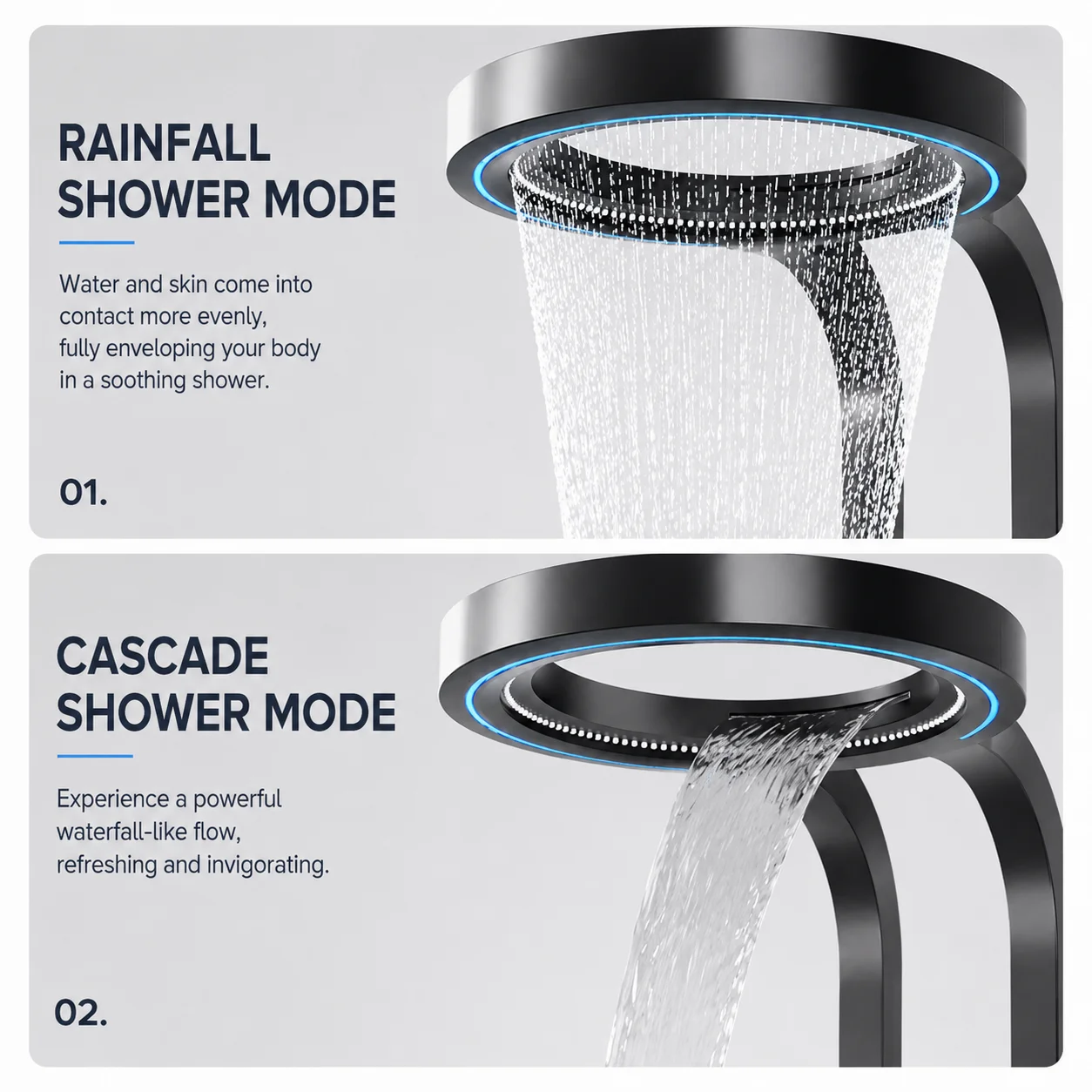 Modern Luxury Brass Shower Panel SPA Massage Jet LED Digital Display Waterfall Rainfall Bathroom Shower Column Faucet Set