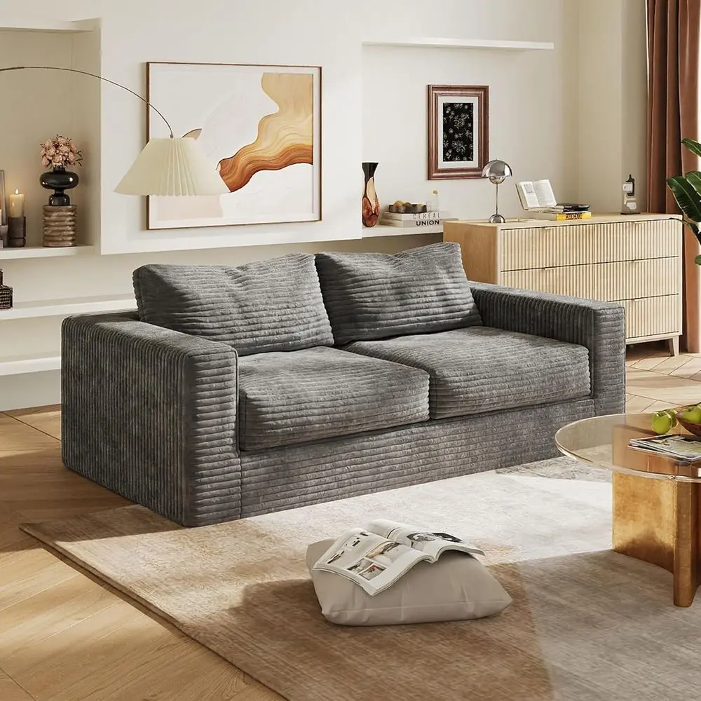 

82-дюймовый диван BonelLoveseat, диваны или кресла для гостиной, диван-мешок для взрослых, с подушками, гигантский напольный диван, плюшевый, серый, Loveseat