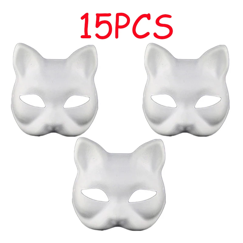 3/6/9/12/15PCS maschere termiche maschere per gatti bianchi Blank maschera di Halloween fai da te animali mezze maschere maschera maschera Cosplay