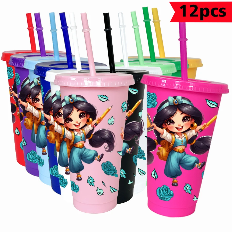 

12pcs/pack Disney Princess Jasmine Floral 26oz Multicolor Plastic Water Cup Party Drinkware Birthday/Back to School Gift