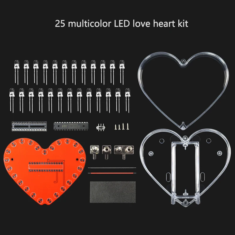 DIY Electronic Kit 25/32 LED RGB Colorful Flowing Water Light Heart-shaped Love Fun Welding School Soldering DIY Practice Board
