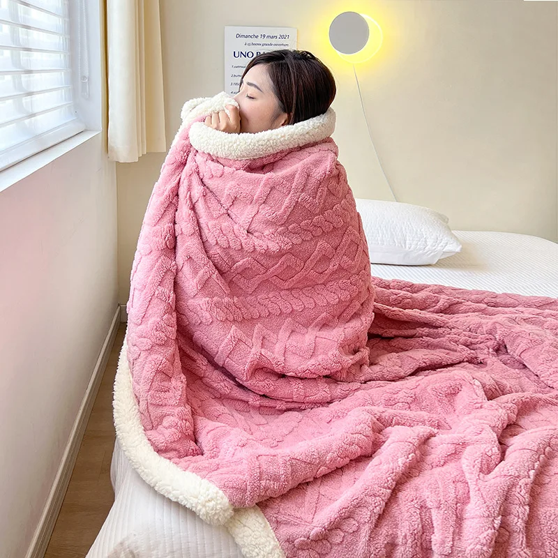 Lamb Wool Thick Winter Blanket Double Side Microfiber Flannel Throw Blanket for Bed Comfortable Super Soft Warm Comforter Double