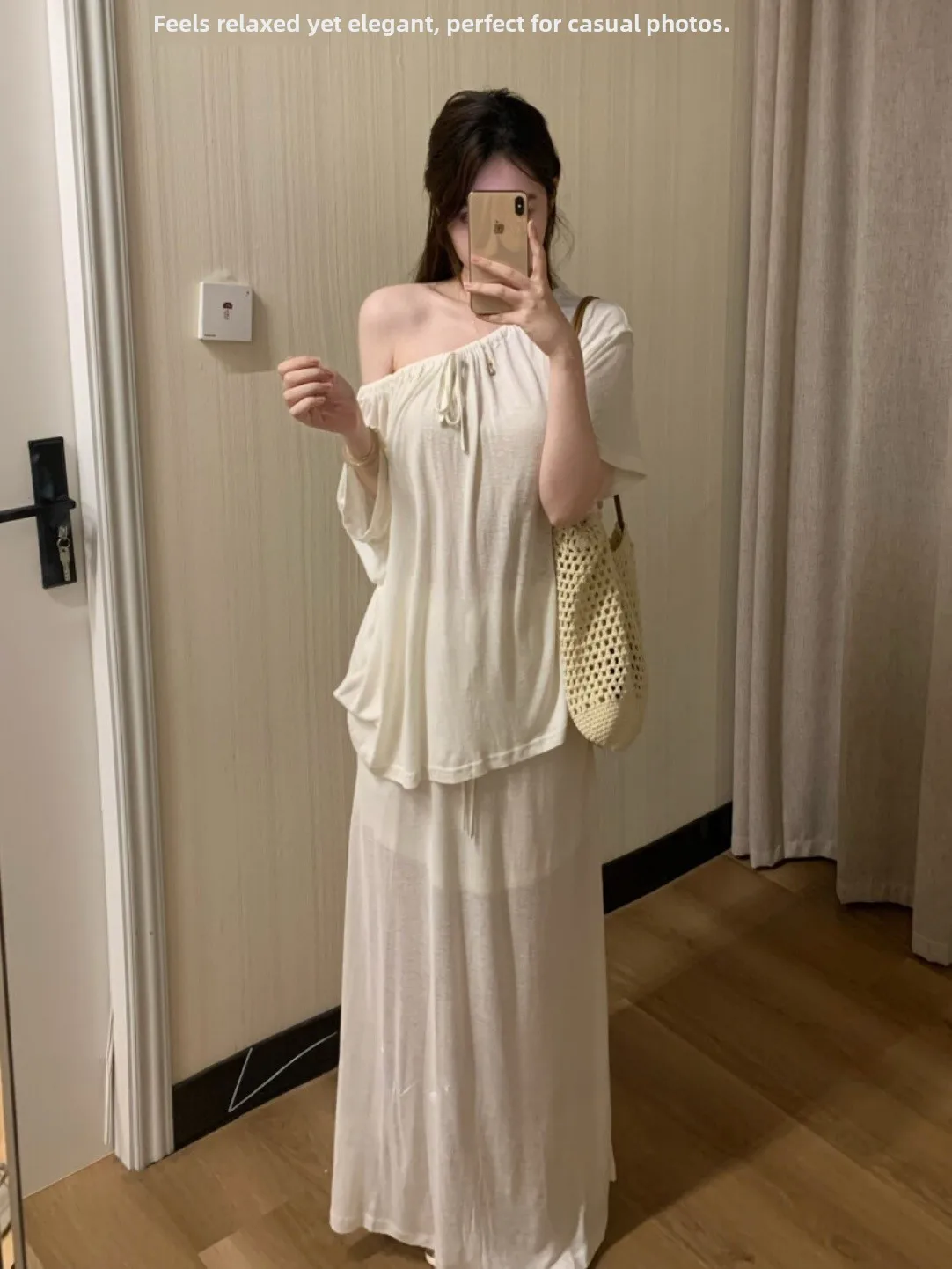 

Summer Lazy Loose Linen Long Dress Women's Holiday Style Loose Slimming Top Bottom Set One Shoulder Design Comfortable Feel
