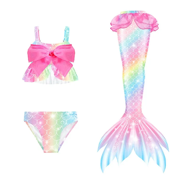 Fairy Rainbow Little Mermaid Tail Girls Swimwear Kids Colorful Beach Vacation Girl Bikini Children's Swimming Diving Swimsuit