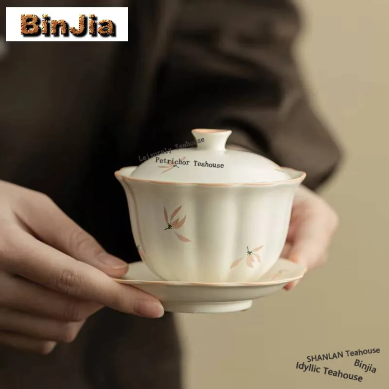 171ml Orchid Wind Chime Gaiwan Handmade Flower Mouth Bud Tea Tureen Tea Brewing Cover Bowl Tea Items Accessories Decoration Gift