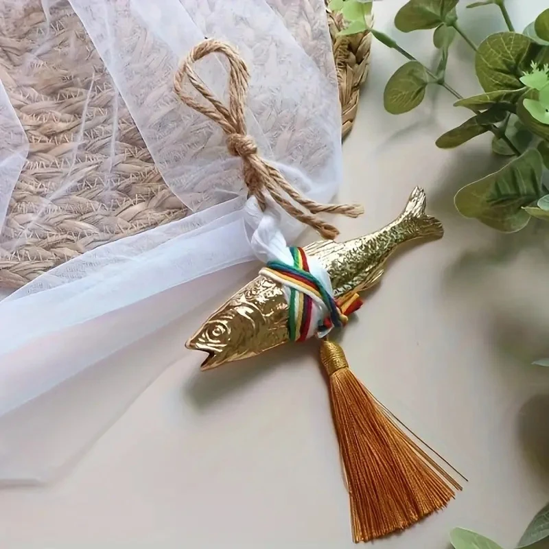 Korean Style Golden Cod Fish Pendant Gadus Halcogrammus Hanging Ornament Door Hanging Peace Luck Wealth Fish Wall Decoration