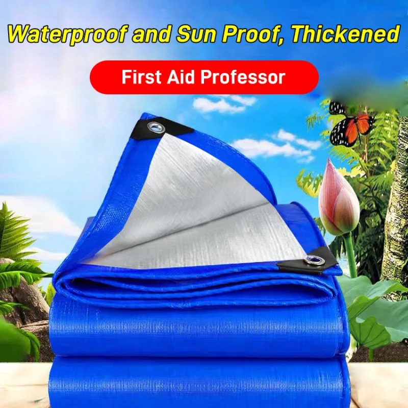 Outdoor Thickened Tarpaulin Waterproof Camping Plastic Cloth Sunshade Rainproof Cloth Multipurpose Sunscreen Canvas Awning Clot