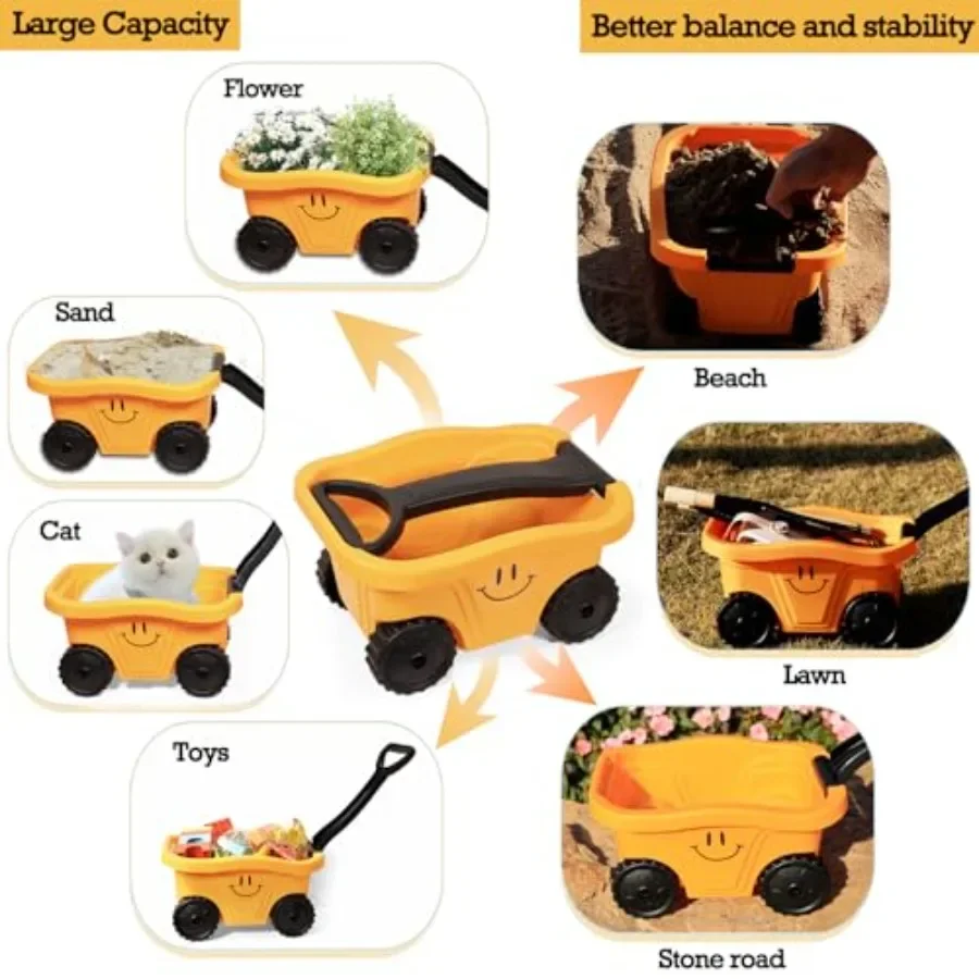 Gardening Tools Set 8 Pieces Wagon with Beach and Garden Tools Shovel Rake Outdoor Toys for 34 Years Old