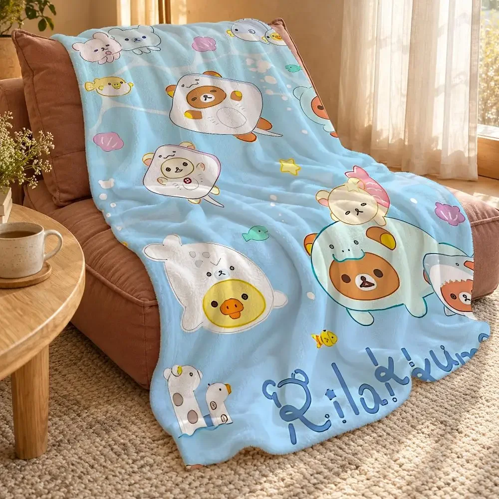 Cartoon R-Rilakkuma Throw Double Sided Flannel Throw Blanket Soft Travel Camping Sofa Bed Home