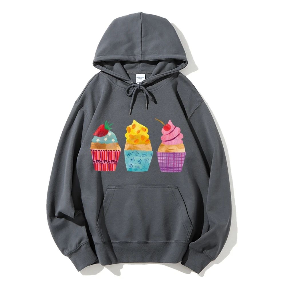 

Graphic Hoodie Cupcake Set Hoodie 100% Cotton High Quality Oversize Colorful Hoodie Frosted Cupcakes Print Playful Y2K Vibe